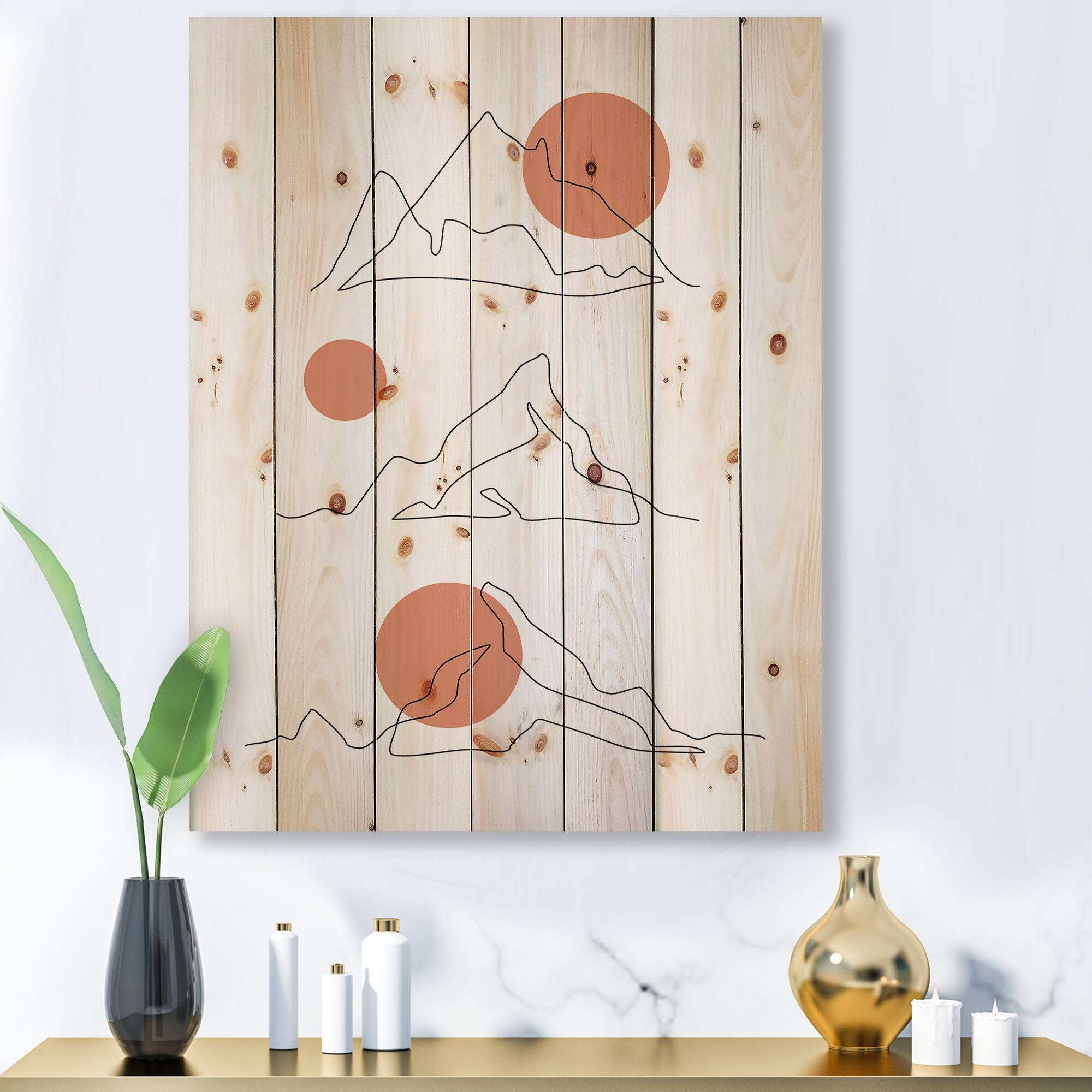Designart - Abstract Mountain Range With Red Moons